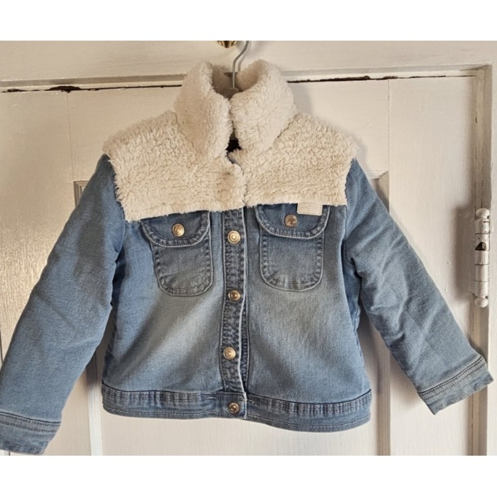 7 for all mankind kid's 3T denim sherpa lined faux fur shoulder